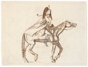 Caricatura di un militare a cavallo
