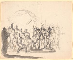 Composizione con re seduto circondato da figure nude