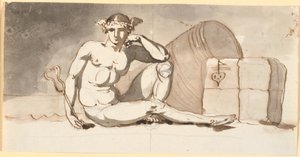 Mercurio seduto vicino a balle di merci. Allegoria del commercio