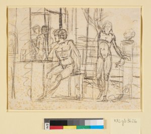 Scena con figure nude, al centro un uomo seduto, a destra un uomo in piedi con braccio alzato da Nicolai Abildgaard