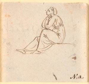 Figura femminile seduta di profilo a sinistra da Nicolai Abildgaard