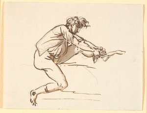 Uomo seduto che si mette una calza da Nicolai Abildgaard