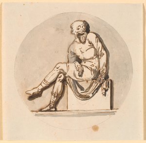 Figura mascherata seduta, incorniciata circolarmente. Bozza per decorazione nella casa da tè nel parco di Sorgenfri da Nicolai Abildgaard