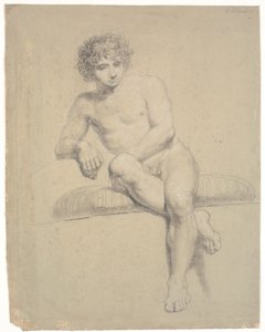 Modello seduto su plinto basso con cuscino. Vista frontale. Gambe incrociate da Nicolai Abildgaard