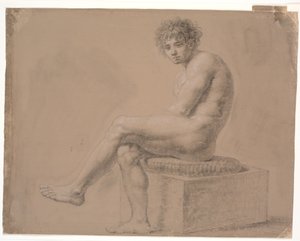 Modello Seduto su un Basso Plinto con Cuscino. Gamba Sinistra sopra la Destra da Nicolai Abildgaard