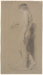 Modello maschile in piedi. Profilo a sinistra. Appoggiato a un alto plinto. Braccio destro esteso da Nicolai Abildgaard