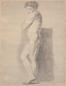 Modello in piedi. Profilo a sinistra. Braccia incrociate sul petto. Piedi incrociati da Nicolai Abildgaard