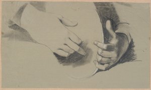 Studio di due mani che tengono un oggetto ovale (uno specchio o una corona?) da Nicolai Abildgaard
