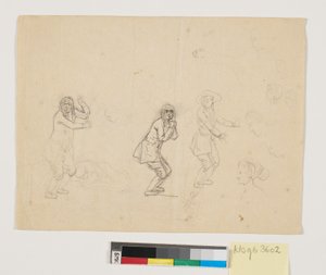 Studi di teste e figure, tra cui una figura maschile riprodotta tre volte da Nicolai Abildgaard