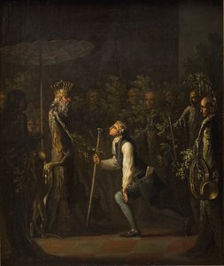 I Potuani sono sorpresi di vedere Niels Klim inginocchiarsi davanti al Saggio Principe da Nicolai Abildgaard