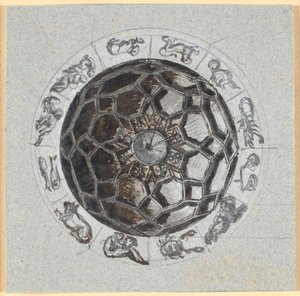Bozza per una decorazione geometrica di una cupola; segni dello zodiaco intorno da Nicolai Abildgaard