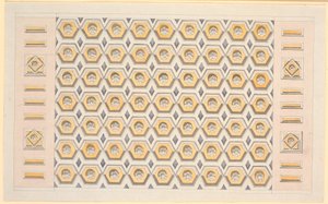 Bozza per soffitto con cassette esagonali e rosette in giallo e viola da Nicolai Abildgaard