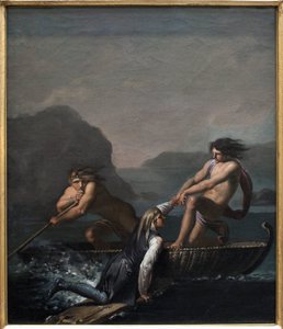 Il naufragio Niels Klim salvato da due Quamiti. Estratto da Il viaggio sotterraneo di Niels Klim da Nicolai Abraham Abildgaard