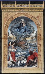 Copia del Roveto Ardente. Mosè sul Monte Sinai si toglie le scarpe. Intorno a lui, un angelo, la Vergine e Cristo e un gregge di pecore da Nicolas (after) Froment