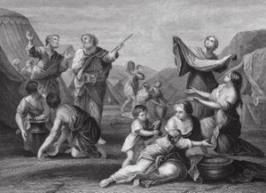 La caduta della manna, Esodo, cap. 16, versetti 14, 24 (incisione) da Nicolas (after) Poussin