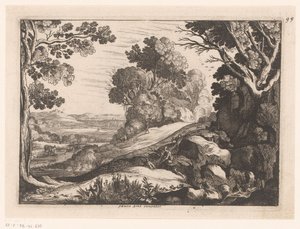 Paesaggio collinare con due pastori di capre da Nicolas Cochin (attributed to)