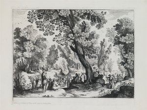 Paesaggio boscoso con il sermone di San Giovanni Battista