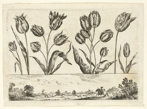 Fiori e scena di caccia, da Livre Nouveau de Fleurs... da Nicolas Cochin