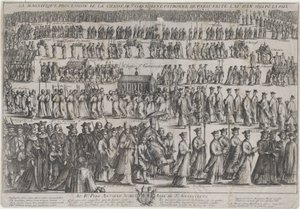La processione della cassa di Santa Genoveffa, con chierici e laici che marciano in sei file da Nicolas Cochin