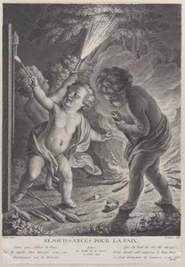 Festeggiamenti per la pace, tre putti con fuochi d