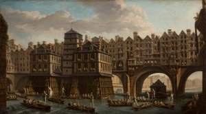 Giostra di marinai, tra il Pont Notre Dame e il Pont-Au-Change, Parigi, 1756 da Nicolas Jean Baptiste Raguenet