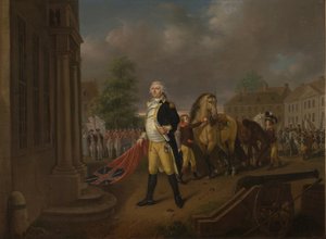 Il Generale Humphreys che consegna gli Standard presi a Yorktown alla Congress Hall, Philadelphia da Nicolas Louis Albert Delerive