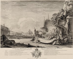 Incisione allegorica del dono delle navi 1762 ca. da Nicolas Ozanne