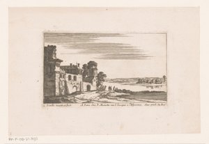 Paesaggio con edifici vicino al fiume