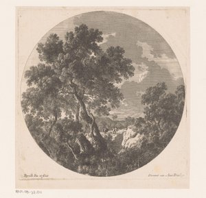 Paesaggio con due figure che camminano dietro un animale da soma da Nicolas Perelle