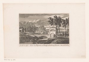 Paesaggio con escursionisti vicino a un ponte di pietra da Nicolas Perelle