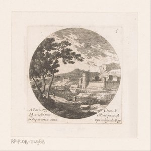 Città fortificata e figure vicino a un albero da Nicolas Perelle