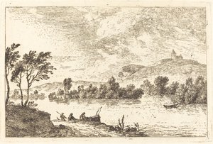 Paesaggio Fluviale con Figure e Barca al Bordo dell