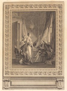 La toilette da Nicolas Ponce after Pierre Antoine Baudouin with border by Charles Nicolas Cochin II