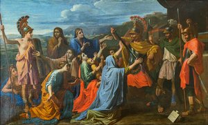 Coriolano persuaso dalla sua famiglia a risparmiare Roma Veturia ai piedi di Coriolano, ca 1652 da Nicolas Poussin