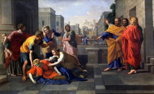 Morte di Saffira, moglie di Anania, che cadde bruciando ai piedi di San Pietro, c.1652 da Nicolas Poussin