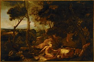 Paesaggio con San Girolamo ... (dipinto su tela) da Nicolas Poussin