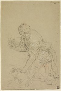 Uomo inginocchiato con brocca (recto); uomo in piedi (verso) da Nicolas Poussin