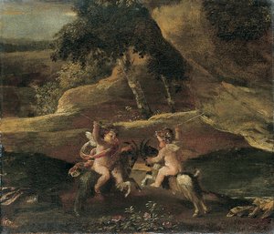 Putti che combattono su capre da Nicolas Poussin