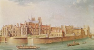 Case nel chiostro di Notre-Dame, Parigi da Nicolas Raguenet