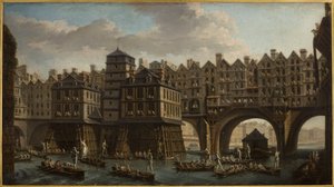 La giostra dei marinai, tra il Pont Notre-Dame e il Pont au Change da Nicolas Raguenet