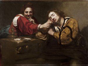 Dormiente svegliato da una giovane donna con uno stoppino acceso
