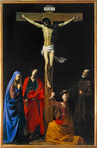 Cristo in Croce, la Vergine Maria, la Maddalena, San Giovanni e San Francesco di Paola - Cristo in Croce, la Vergine Maria, i santi Maria Maddalena ... da Nicolas Tournier