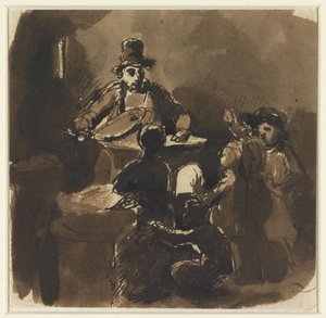 Bambini intorno al fuoco di un venditore di castagne (?) da Nicolas Toussaint Charlet