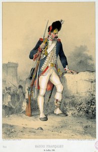 Membro della guardia francese (14 luglio 1789). Incisione di Nicolas Toussaint Charlet (1792-1845) da Nicolas Toussaint Charlet