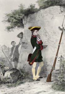 Napoleone I Bonaparte (1769 - 1821) alla scuola militare di Brienne nel 1783. Incisione di Charlet del XIX secolo