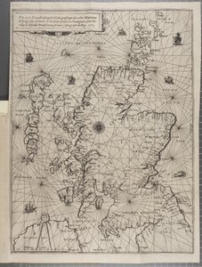 Mappa, da La Navigazione di Re Giacomo V, intorno alla Scozia, le Isole Orcadi e le Ebridi o Isole Occidentali: Sotto la Conduzione di Quel Eccellente Pilota Alexander Lindsay