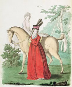 Una signora che esce a cavallo in abito da equitazione dalla Galleria della Moda di Nikolaus Heideloff, Vol II, giugno 1795