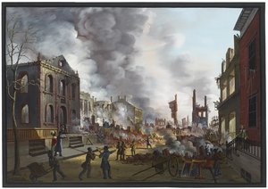 Veduta delle rovine dopo il Grande Incendio di New York, 1835, 1837 da Nicolino Calyo