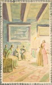 Jenny Lind canta a Weimar per la famiglia del Granduca e H.C. Andersen. Bozza per decorazioni a fresco nella Sala della Memoria di H.C. Andersen a Odense da Niels Larsen Stevns