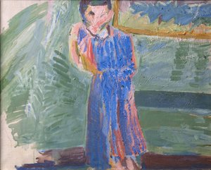 Figura in piedi, vestito blu
